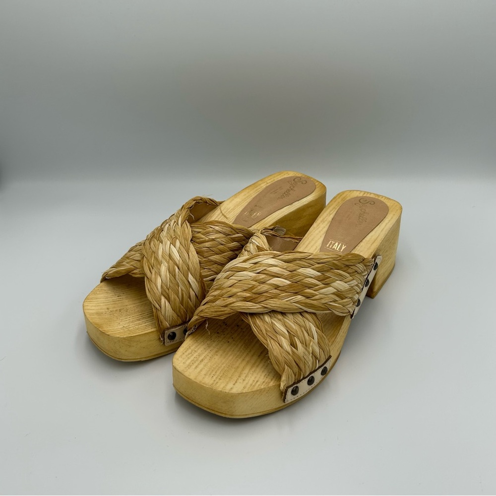 Seychelles Anthropologie Warm Waters Heels Natural Raffia Sandals Size 8 Women’s